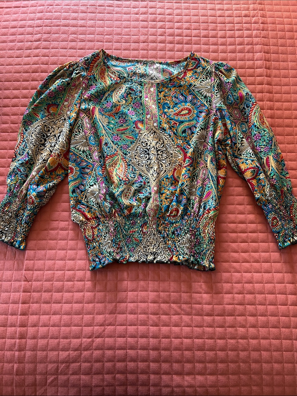 SHEIN Multicolor Paisley Smocked Hem Blouse